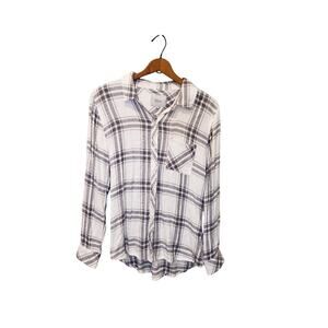 Rails Hunter Plaid White Charcoal Blush Collared Button Down Shirt Size Small